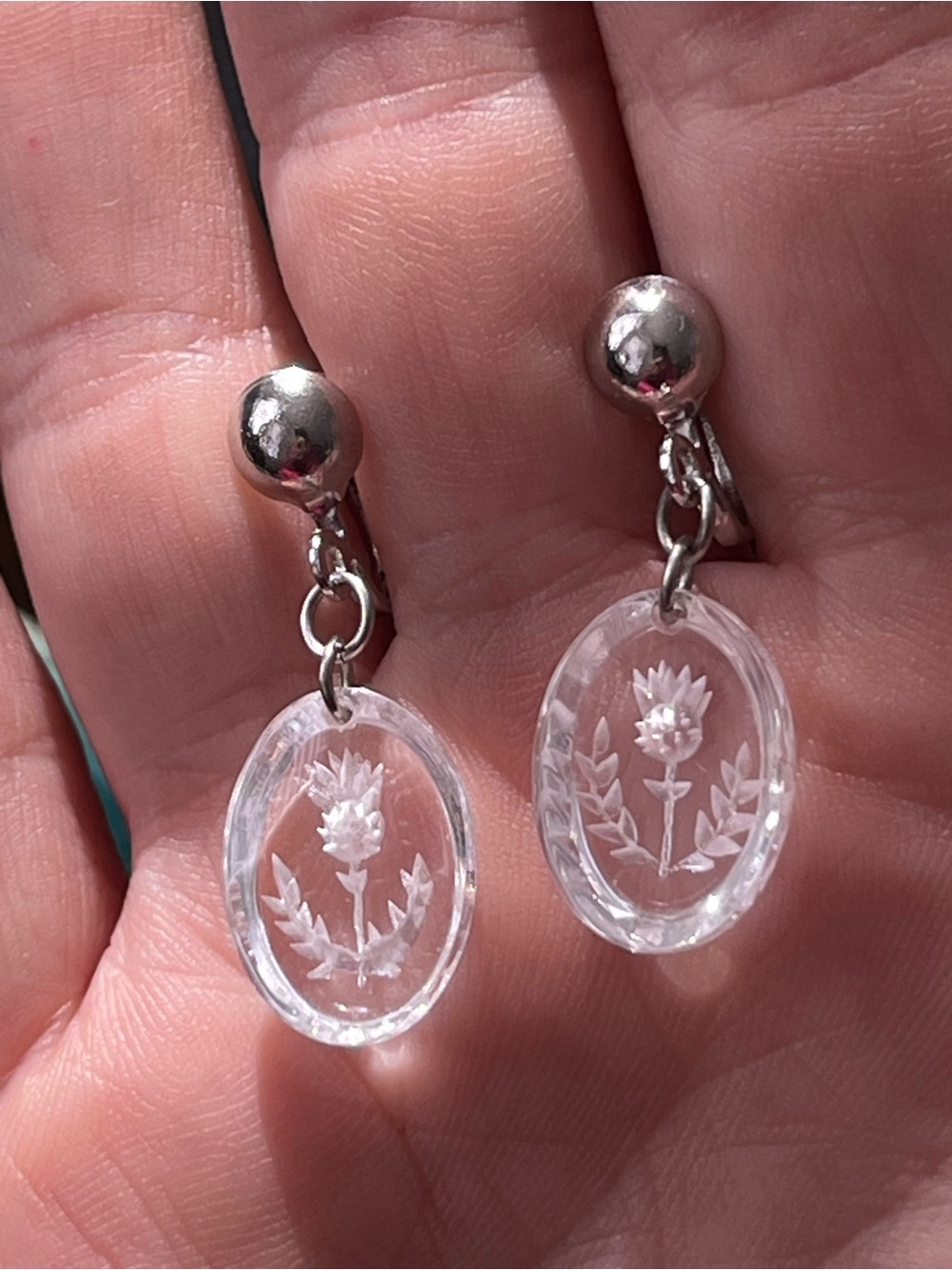 Vintage Clear Thistle Earrings - Silver Tone